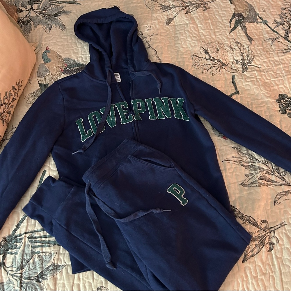 VS PINK Navy Varsity Track Suit (Sweatshirt & Joggers) X-Small